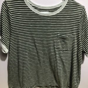 Olive green and white striped tee